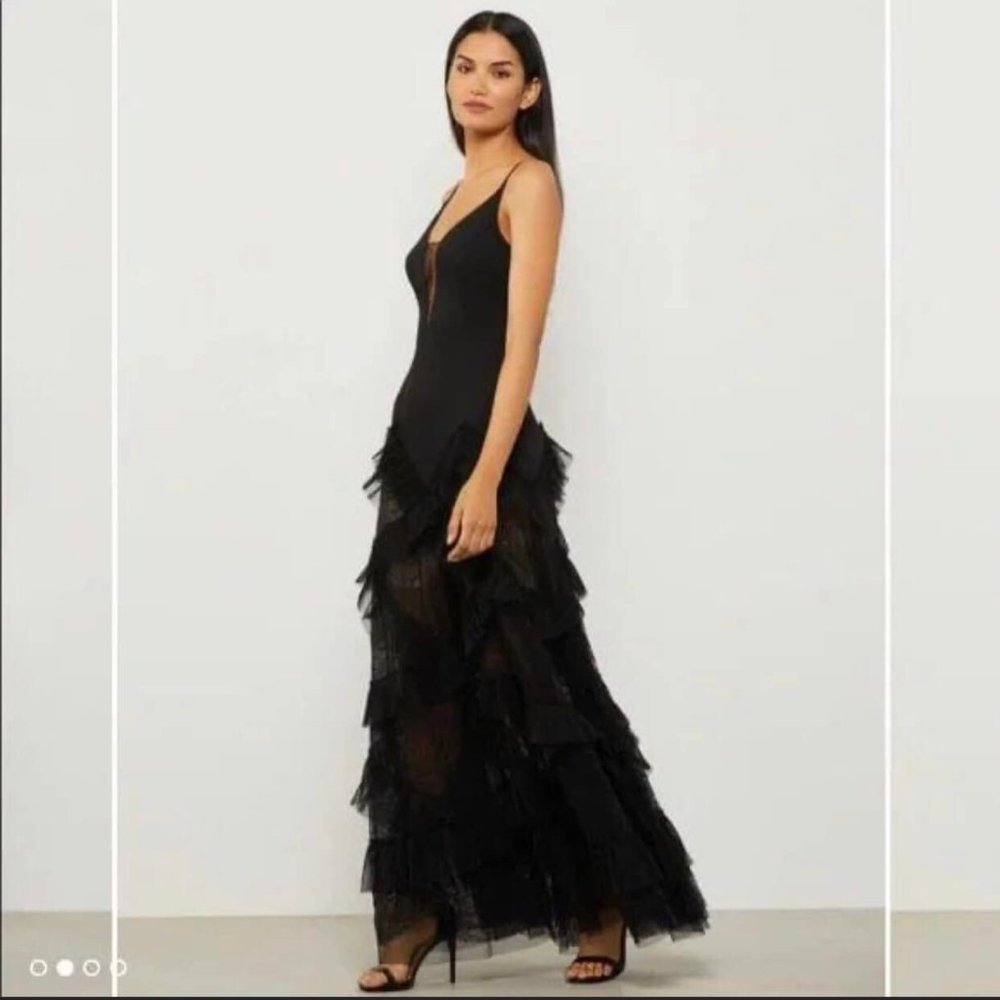 New* BCBG MAXAZRIA Avaline Pleated Ruffle Skirt Lace Tulle Dress Size 10 $498 - Picture 2 of 12